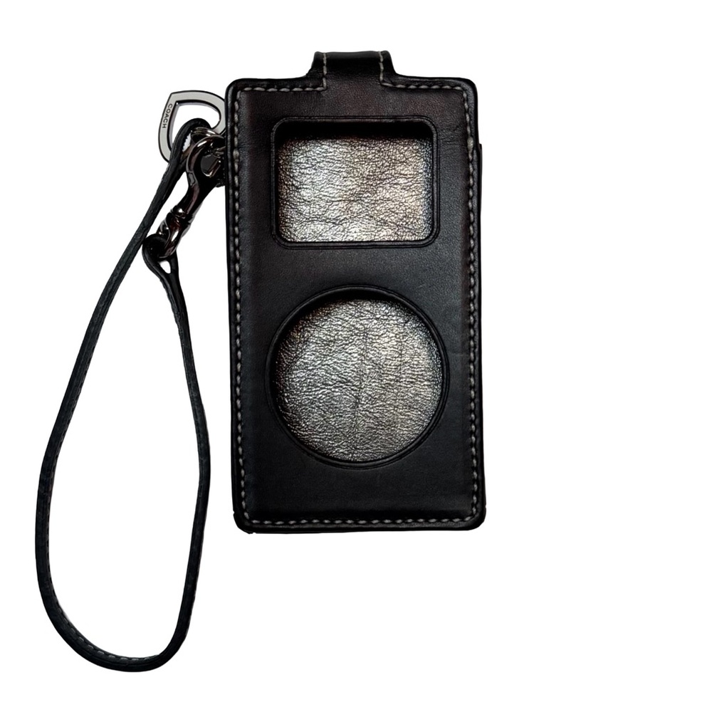 Coach Vintage Black Leather iPod Case With Strap Y2K